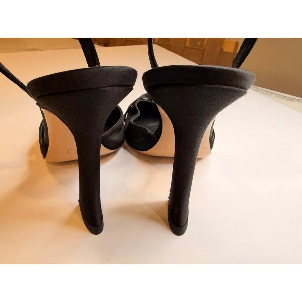 Alexandre Birman Black Satin Bow Pointed Toe Slingback Flared Heel Pumps 37